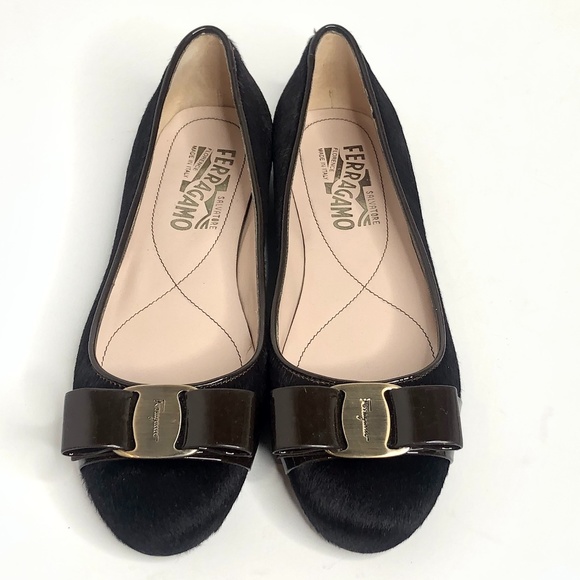 Salvatore Ferragamo Shoes - Salvatore Ferragamo Brown Calf Hair Bow Front Flat